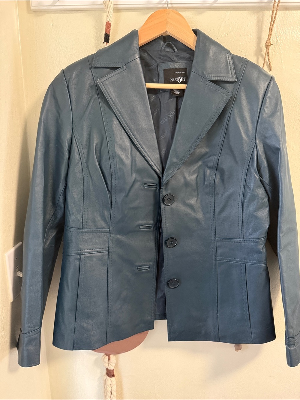 East 5th Teal-Blue Leather Button Front Jacket